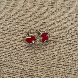 925 Sterling Silver Red Enamel Push Back Earrings!!!