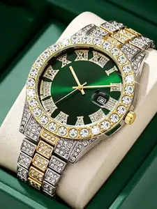 Luxury Quartz Watch for Men and Women, Roman Numerals, Date and Day Display, Dial, Markers, Zinc Alloy Case and Band