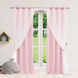 Double Layer Curtains with Sheer Overlay, Easy Install Curtain, Multiple Colors Available, Insulating Sun Protection, Cozy Home Decor, Korean Style Drapes