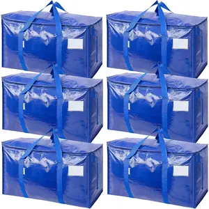 6 Pack Extra Large Moving Bags Heavy Duty with Zippers & Carrying Handles, Durable Storage Bags Moving Boxes for Closet Organizers and Storage (6 Pack, Blue)