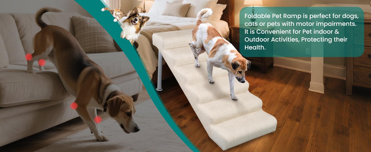 SLSY XL Foam Dog Stairs Ramp - Adjustable, Anti-Slip Bottom, Gentle Slope, Easy to Move, Waterproof, PE Support Board, Washable Removable Cover for Small/Senior Dogs (Holds Up to 150 lbs) - For High Beds, Couches