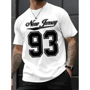 New Jersey 93 Pattern Printed Men's Casual T-Shirt - Crew Neck Short Sleeve 100% Cotton Soft & Comfy Machine Washable Summer Top for Sports & Leisure