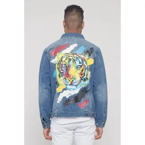 Colorful Painted Tiger Denim Jacket
