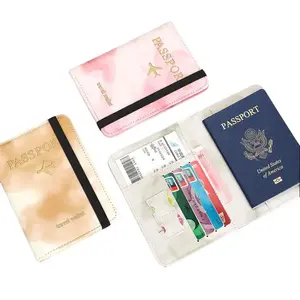 Marble Pattern Leather Passport Holder, Multifunctional Document Bag with Ticket Holder, Protective Case and Tracker Tag Wallet Bifold RFID Slim travel gift outdoorfun essential cruise portable registration