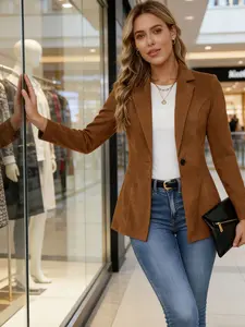 A set of women's casual waist cinched brown coat, suitable for autumn and winter, suitable for home, indoor, and outdoor wear