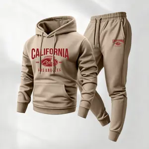 Men's California Print Hoodie and Drawstring Sweatpants Set, Menswear, Casual Athletic Long Sleeve Hooded Jacket & Trousers for Fall & Winter, Men's Clothing for Daily Wear, Sportswear Indoor Outdoor, Tracksuit, Athleisure Summer Clothes