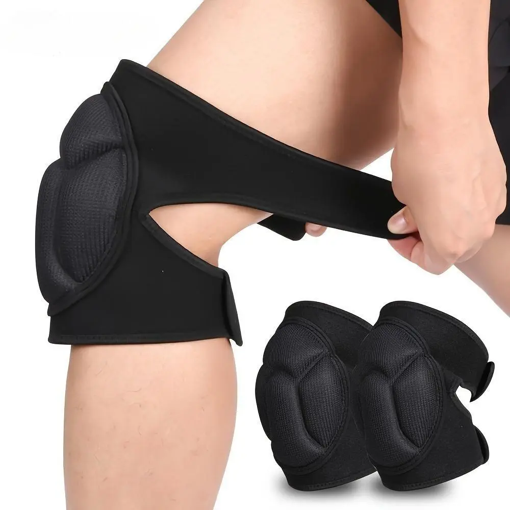 1 Pair Adjustable Thick Padded Knee Pads, Non‑Slip Shock‑Absorbing Knee Guards, Breathable Protective Knee Braces for Gardening Cleaning Construction Skateboarding Dance Sports Daily Workouts