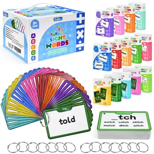 GAKICO Sight Words Phonics Math Flash Cards 800 Dolch Fry High Frequency 112 Phonic 224 Double Sided Math Cards for Kids Pre K to 6th Grade 784 Cards Total Colorful Durable Flashcards Learning Alphabet Vocabulary Flashcards