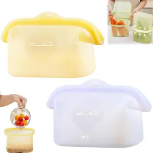 Stand-Up Resealable Silicone Food Storage Bag, Leakproof Portable Bento Lunch Pockets for Breakfast, Fresh Fruit, High-Temperature Resistant Microwave Safe Sandwich Containers (Purple&Yellow) | Leakproof, Stand-Up Resealable