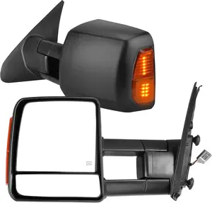 OEDRO Tow Mirrors Compatible with 07-17 Tundra, Power Control Heated Rear View Mirrors, Black Manual Extending and Folding Truck Towing Mirrors w/Turn Signal