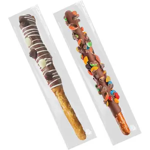 200 Pcs Self Sealing Cellophane Bags: 2x10 Inches Clear Pretzel Rod Resealable Pretzels Individual Bags for Packaging ICY Candy Treat Popsicle Cookies Stick