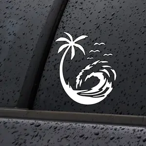Palm Tree Waves Ocean Birds Decal/Sticker for Car Truck SUV Home Decor Cell Phone Laptop Tumbler Accessories Driving vinyl Waterproof Car Sticker Decal