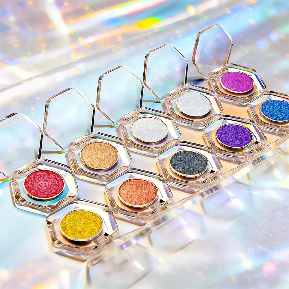 Talc-Free Multi-Chrome Glitter Eyeshadow Cosmetic - Single Sparkling Pressed Glitter, Layered Shimmer Pigment, High-Pigmented, Waterproof, Long-Lasting, Blendable Smooth Formula Makeup