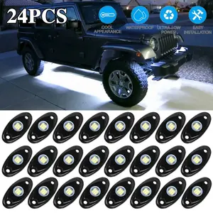 24X White LED Rock Light Pods Super Bright Waterproof Underbody Glow Lamp for Offroad SUV Pickup Truck UTV