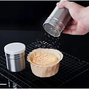 2pcs Stainless Steel Powder Shaker Sugar Duster Ideal for Cocoa Cinnamon Coffee & Baking Supplies