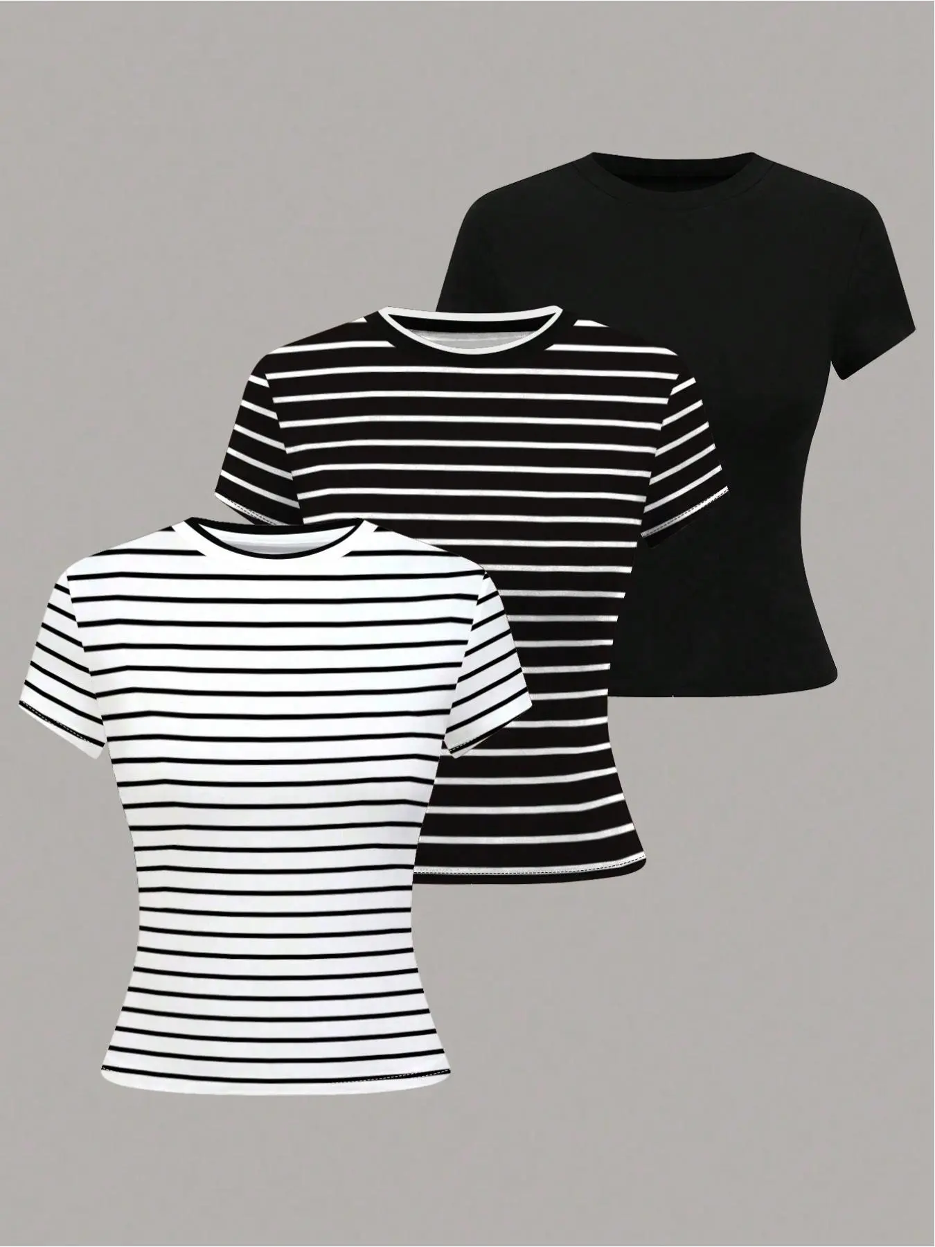 Women's Colorblock Striped Print Tee, Casual Short Sleeve Round Neck T-shirt for Summer, Ladies Clothes for Daily Wear