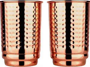 Pure Copper Cups Set of 2 - Hammered Copper Tumblers and Copper Cups for water 11.8 oz (350 mL), Ayurvedic Copper Cups for Daily Use