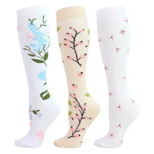 STANDWAY Compression Socks for Women & Men, Circulation & Support Knee-High Socks 15-20 mmHg, Floral Series for Running, Pregnancy, Nurses, Travel