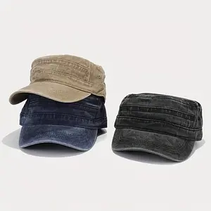 Flat Top Cap Men's Hat Spring Summer Washed Distressed Vintage Casual Baseball Cap Essential Versatile Outdoor Travel Hat, Suitable for Women