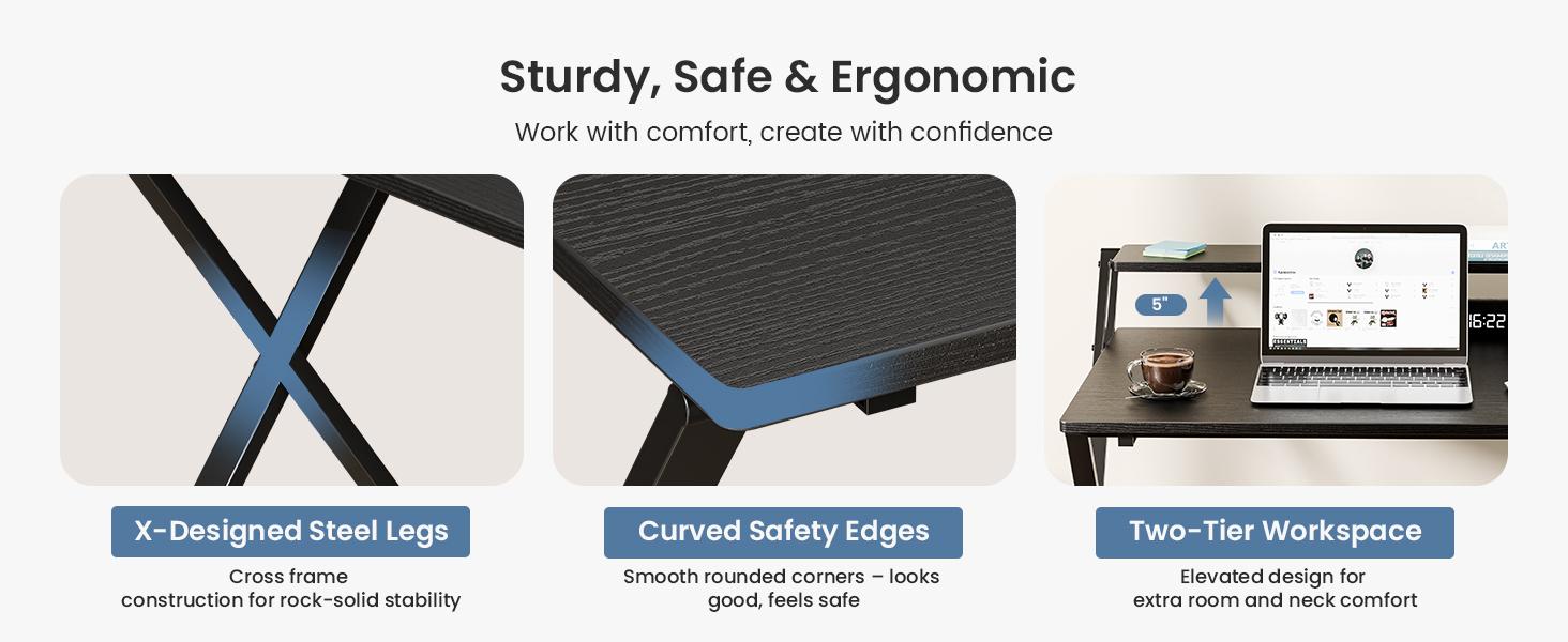 Folding Desk No Assembly, Sturdy Computer Desk for Small Spaces | Portable Foldable Table for Laptop, 2-Tier Compact with Shelf, Space Saving for Home Office, Dorm, Apartment
