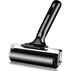 4 Inch Rubber Roller Brayer Rollers for Crafting, Hard Rubber Rollers for Printmaking, Printing, Gluing and Stamping Tools, Boat Flooring & Wallpaper (Original Version, Black)