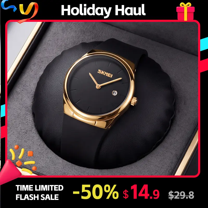 SKMEI Watch for Women, Round Analog Quartz Watch with Simple Date Display, Slim Zinc Alloy Case and Soft TPU Band, Minimalist Dress Watch for Office, Everyday Wear and Gift, Petite Ladies Wristwatch
