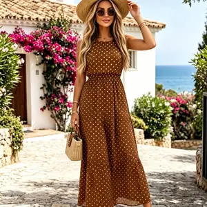 Women's summer dress, polka dot print vacation-style maxi dress