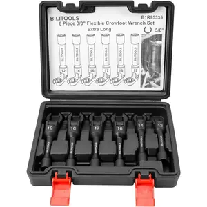 6PCS Long Flex Head Crows Foot Line Wrench Set, 3/8" Drive Injector Fuel Line Wrench Set, Crowfoot Flare Nut Wrench Metric 12 14 16 17 18 19 mm