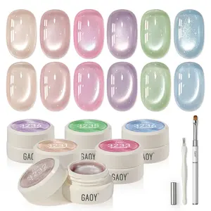 GAOY Mermaid Prism Sheer Silk Cat Eye Gel Nail Polish Set, 6 Colors Jelly Pink Blue Green Holographic with Magnet, for Salon Manicure & Nail Art DIY at Home