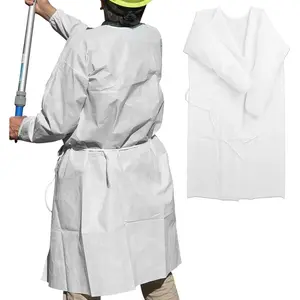 Disposable Non-Woven Protective Isolation Gowns Waist/Neck Ties White 10 Pack