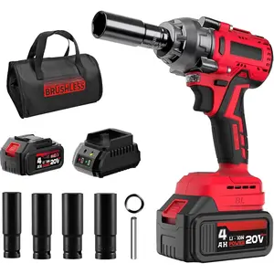 Wrench,1/2"  , Power  Driver Max Torque 320 Ft-lbs (430N.m), Cordless  Wrench with 20V Brushless , 4.0Ah Li-  with  Charger, 4 count  Sockets