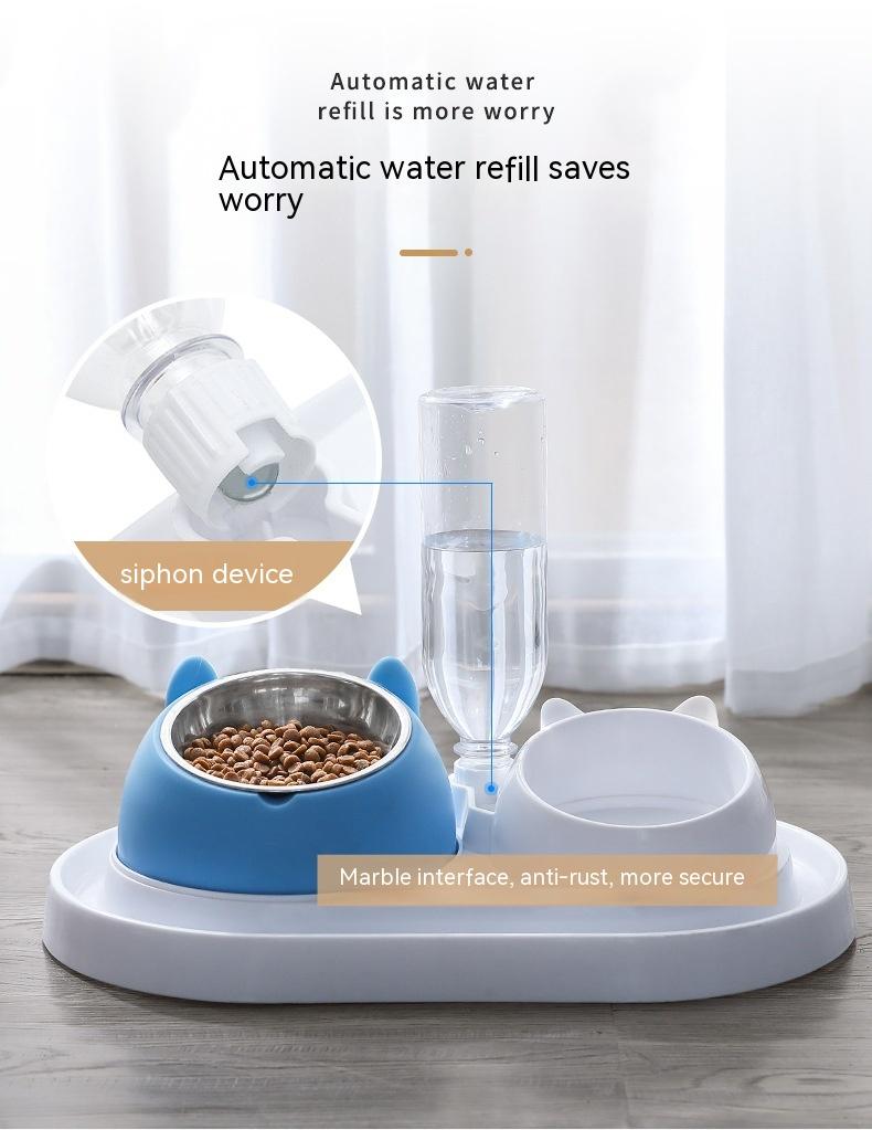 Stainless Steel Dog Bowl Double Bowl Cervical Protection Oblique Mouth Hot Pet Food Basin Supplies