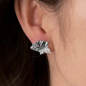 Plated Folding Fan Bamboo Leaf Earrings- S925 Silver Posts