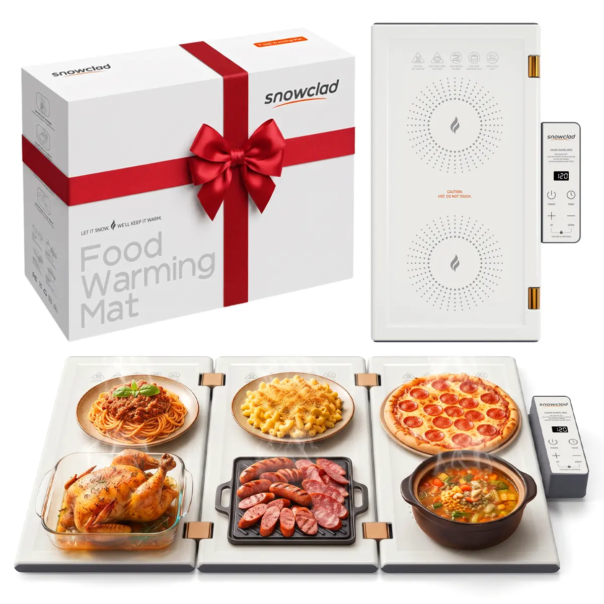 SNOWCLAD Foldable Rectangular Electric Food Warming Tray - 25x15in, 9-Setting Temp Control (80°F-248°F), Easy-Clean Oil-Resistant Metal Surface, Fits Glass/Ceramic/Metal Serveware, Ideal for Parties Holiday Gifting Black Friday