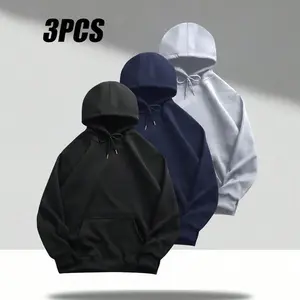 3 Pack Men's Spring & Fall Lightweight Regular Fit Long Sleeve Pocket Hoodie Solid Color Basic Style Casual Sports Outdoor Top with Hood for Husband or Boyfriend Golf Fishing Basketball Camping Gym Sports Running