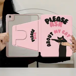 Pink "Please Ask About My Cat" Aesthetic iPad Case, 360° Swivel Anti-Shock Protective Cover, Cute Design, Drop-Proof All-Round Protection, Ultra-Light Slim Build, Compatible with iPad (A16) 8th & 10th Gen, Perfect for Daily Use & Gift  for Cat Lover