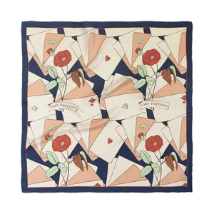 "Camellia" Silk Bandana Scarf - Dark Blue