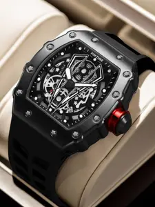 Men's Quartz Watch with Hollow Barrel Silicone Strap, Business Calendar Sport Watch, Casual Fashion Watch for All Occasions