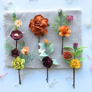 Terracotta Flower Clips Bridal Hair Pieces Fall Wedding Hair Accessories Set 9