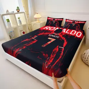 Soccer Star Themed Bed Sheet 3pcs Set, Comfortable and Durable Microfiber Bedspreads, Microfiber Bed Sheets, Ideal for Bedroom & Guest Room Decoration