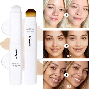 1 Pcs Two in one color changing foundation make-up stick Korean color changing foundation make-up stick with Volufiline - medium to full coverage Hydrating water moisturizing basic makeup - double head detachable brush Womens cosmetics holiday gift