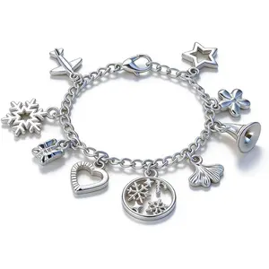 Charm Bracelet for Women Sterling Silver - Adjustable Dainty Layered Bracelets with 9 Charms, Silver Jewelry Gift for Women