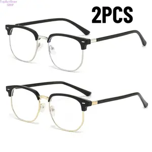 Unisex 2-Pair Ultra-Light Semi-Rimmed Photochromic Anti Blue Light Glasses, Business Casual Eyewear with Stylish Frames, for Daily Commute & Office Use, Photochromic Lens