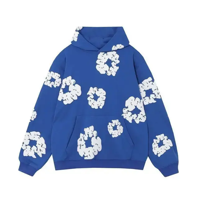 Jewel blue hooded sweatshirt (white flor