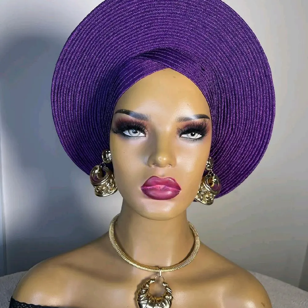 Nigerian Gele Headtie Hat in Aso-Oke Fabric Ready-to-Wear Gele Autogele for Nigerian Weddings