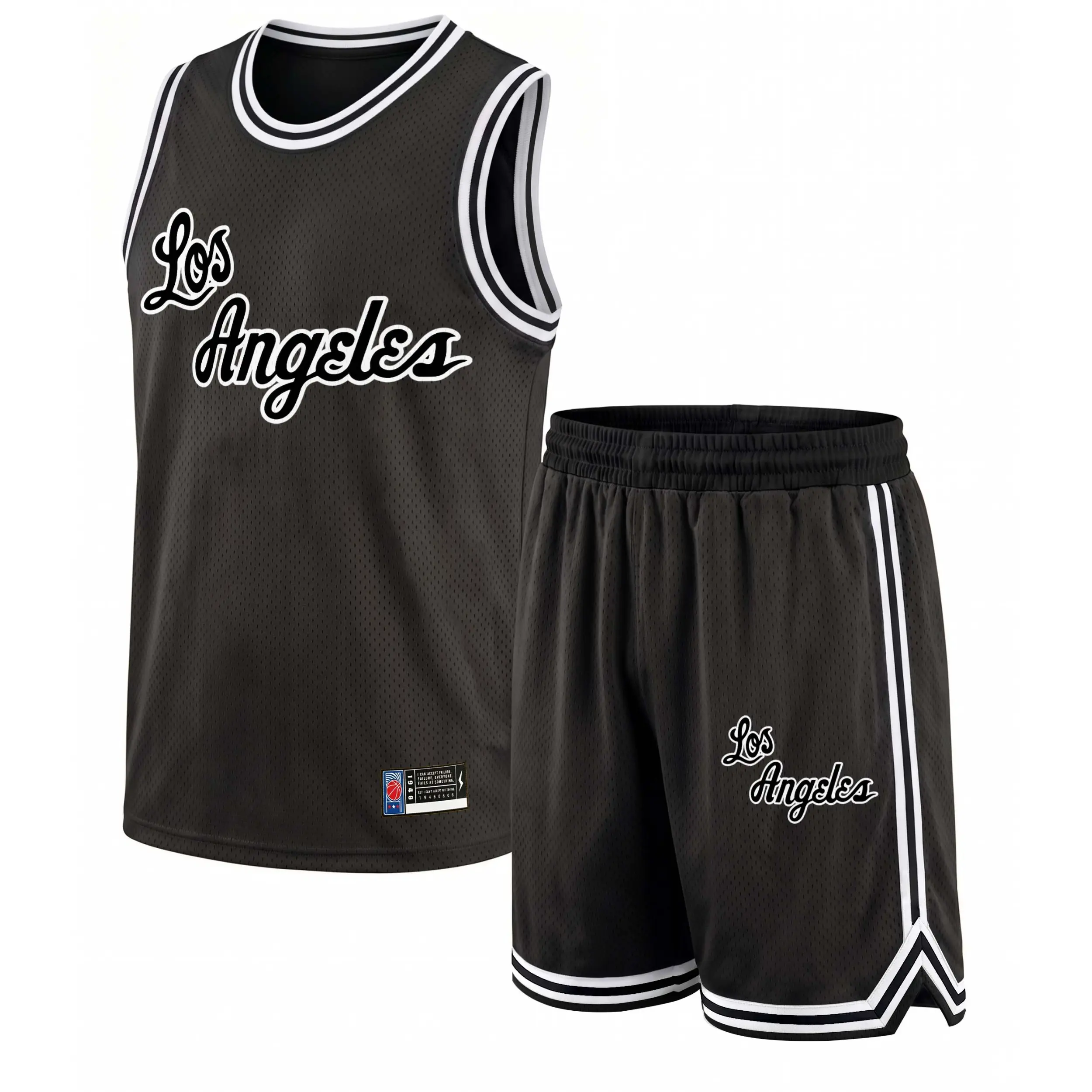 Men’s Los Angeles Mesh Basketball Jersey Set, Sleeveless Tank Top and Shorts 2 Piece Outfit, Lightweight Breathable Athletic Sportswear, Casual Summer Training Uniform for Gym, Streetwear, Running, Beach and Daily Wear