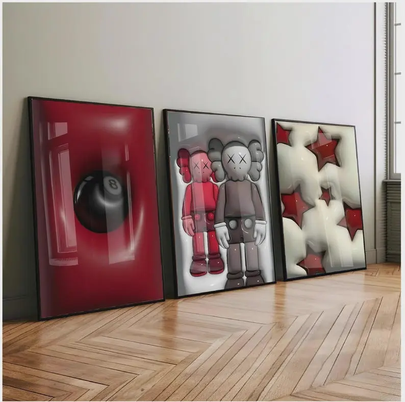 Set of 3 Hypebeast Room Decor red ball black