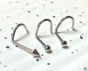 1pc Surgical Steel Nose Ring Screw - 20g or 18g, choose dome / ball / spike end