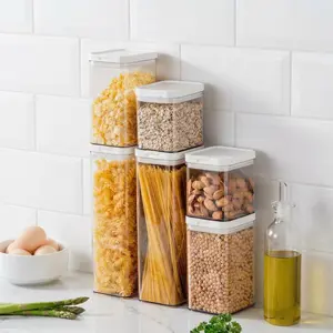 6 PCS Airtight Food Storage Containers Set, Double Lid Seal Pantry Organization Canisters, BPA Free Kitchen Storage for Cereal, Pasta, Spaghetti, Stackable Clear Containers with White Lids
