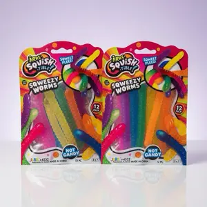 JA-RU Irresquishible Sqweezy Worms 12-Pack Stretch & Squeeze Sensory Fidget Toy Rainbow Colors Not Candy Fun Stress Relief